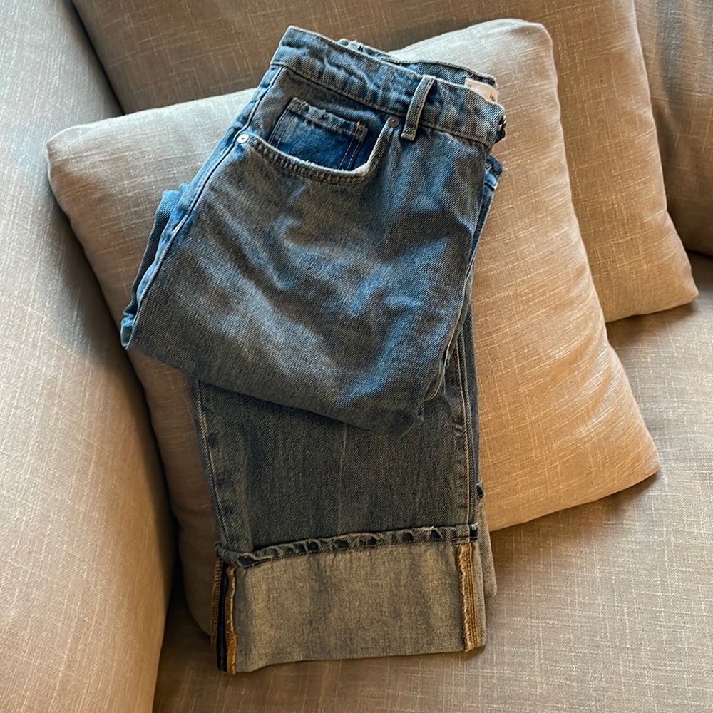 Mango wide leg turned-hem jean